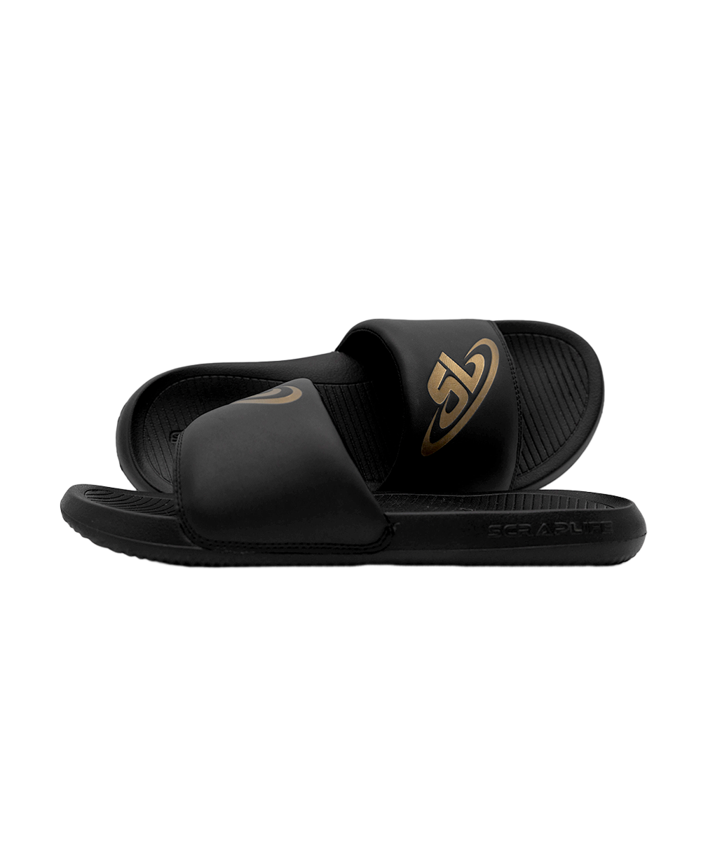 ScrapLife Sport Slides - Black With Gold Logo Wrestling Shoes 33Sale Accessories BFCM2023 Black Email Automation Promos Included Exclud Outlet Regular Priced SAVE40 shoes Slides