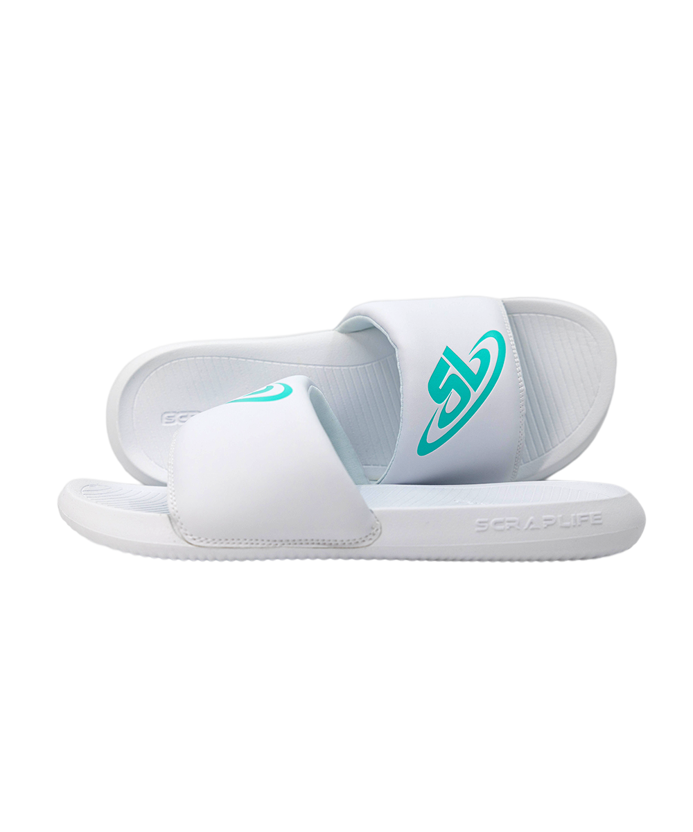 ScrapLife Sport Slides - White With Tiffany Logo Wrestling Shoes 33Sale Accessories BFCM2023 Email Automation Promos Included Exclud Outlet Regular Priced SAVE40 shoes Slides White