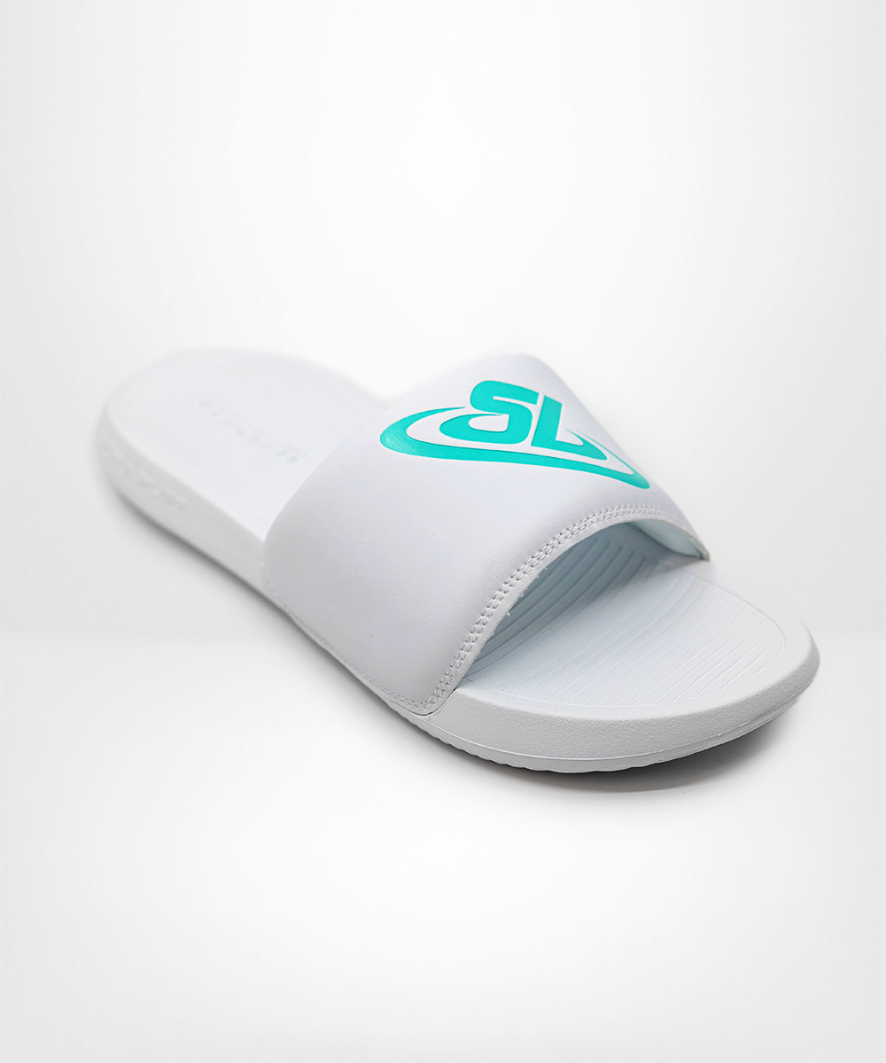 ScrapLife Sport Slides - White With Tiffany Logo Wrestling Shoes 33Sale Accessories BFCM2023 Email Automation Promos Included Exclud Outlet Regular Priced SAVE40 shoes Slides White